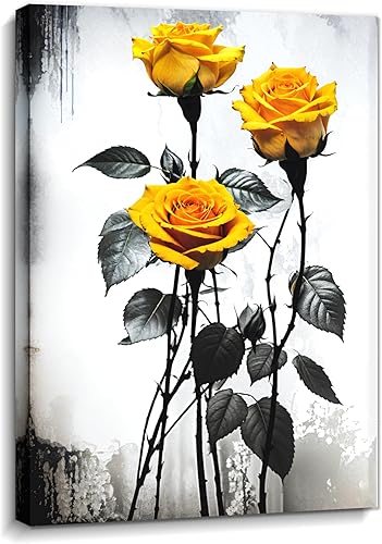 Lienzo decorativo para pared, diseño de flores amarillas, pintura en blanco y negro, arte vintage para el hogar, sala de estar, dormitorio, baño,