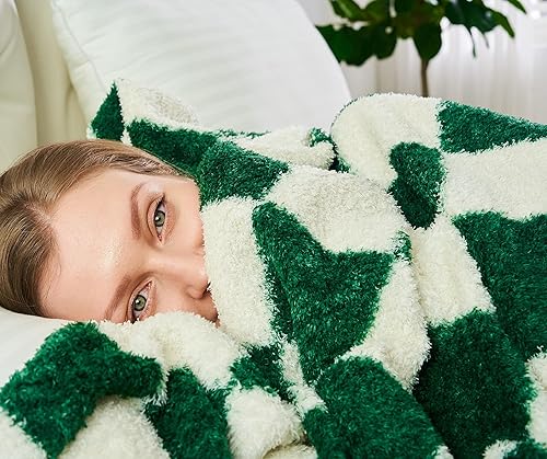 Miniatura 9 de Qeils Manta de punto súper suave, cálida y acogedora manta reversible de tablero de ajedrez, mullida y esponjosa, con estampado ligero para sofá,