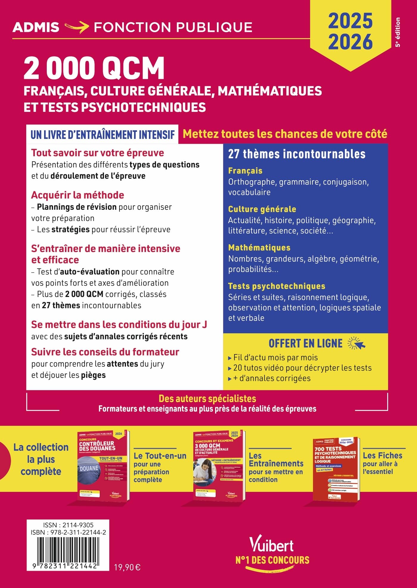 2000 QCM de Français, Culture générale, Mathématiques et Tests psychotechniques: Epreuve de préadmissibilité - Catégories B et C - Concours 2025-2026