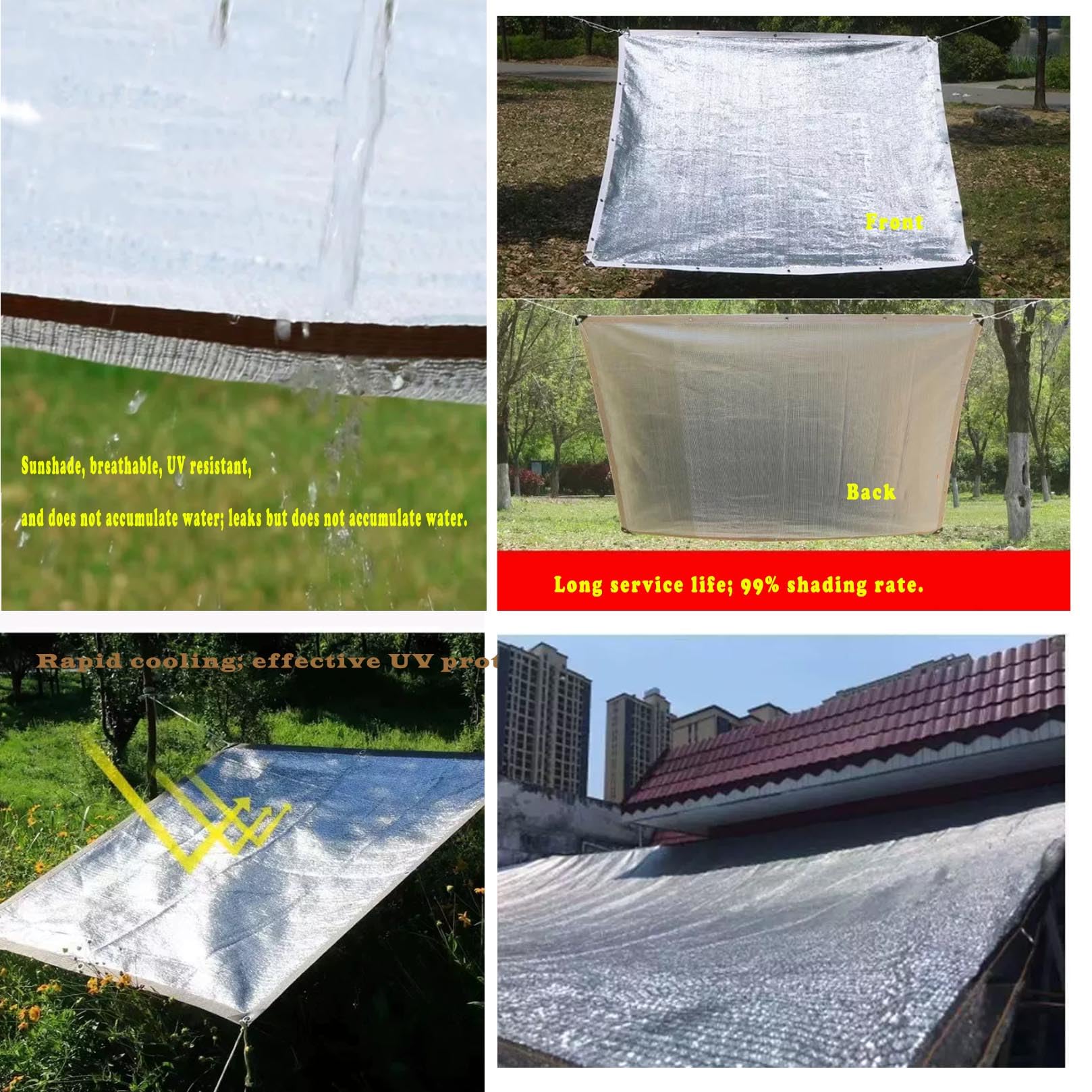 Red de Sombra de Aluminio Reflectante 99% UV, Vela de Sombra para Jardín, Casa Unifamiliar, Coches Exterior Plantas Protección Solar Reflectante Lámina de Aluminio