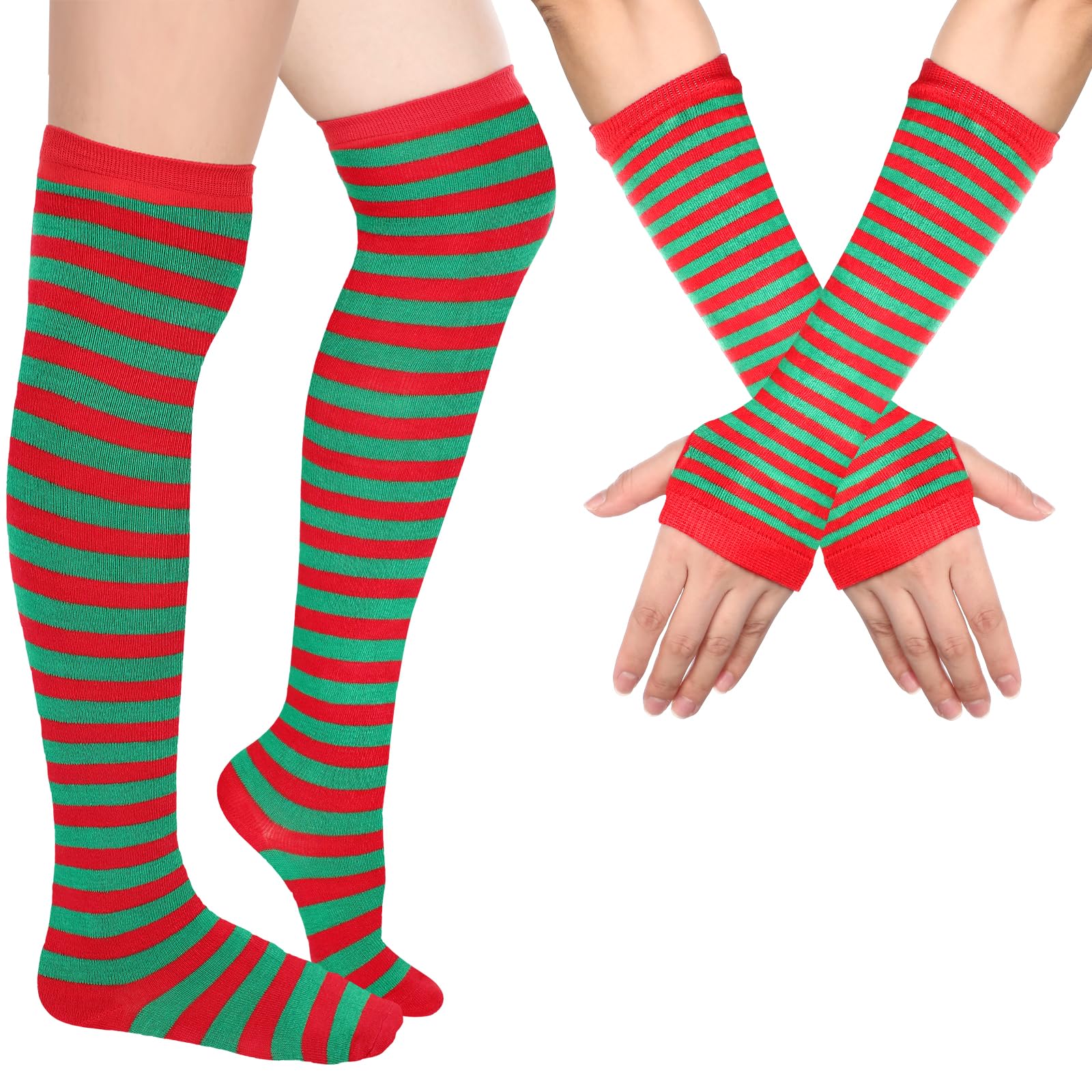 Geyoga Striped Arm Leg Warmers Set Fingerless Gloves
