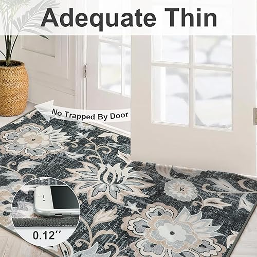 Miniatura 4 de Beeiva Alfombras florales para sala de estar, alfombras de área de 5 x 7 pies, antideslizantes, vintage, lavables, alfombras de comedor para debajo