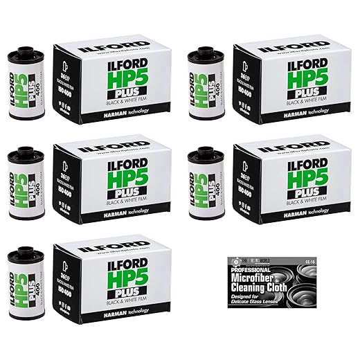 Ilford HP5 Plus 400 Black and White 35mm, 36 Exposures, 5 Rolls-Cloth-400 ISO Film Roll-Camera Film