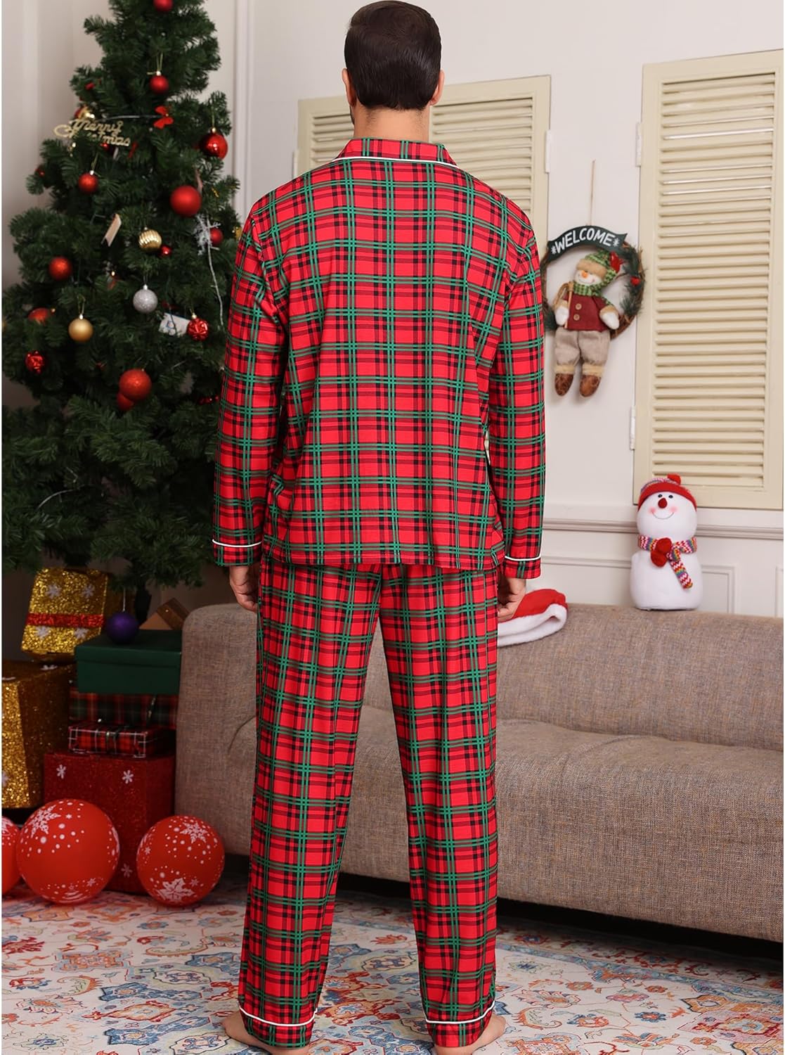 SWOMOG Mens Christmas Pajamas Sets Long Sleeve Button Down Pjs Mens Sleepwear Soft 2 Pcs Loungewear Nightwear with Pockets - Image 6