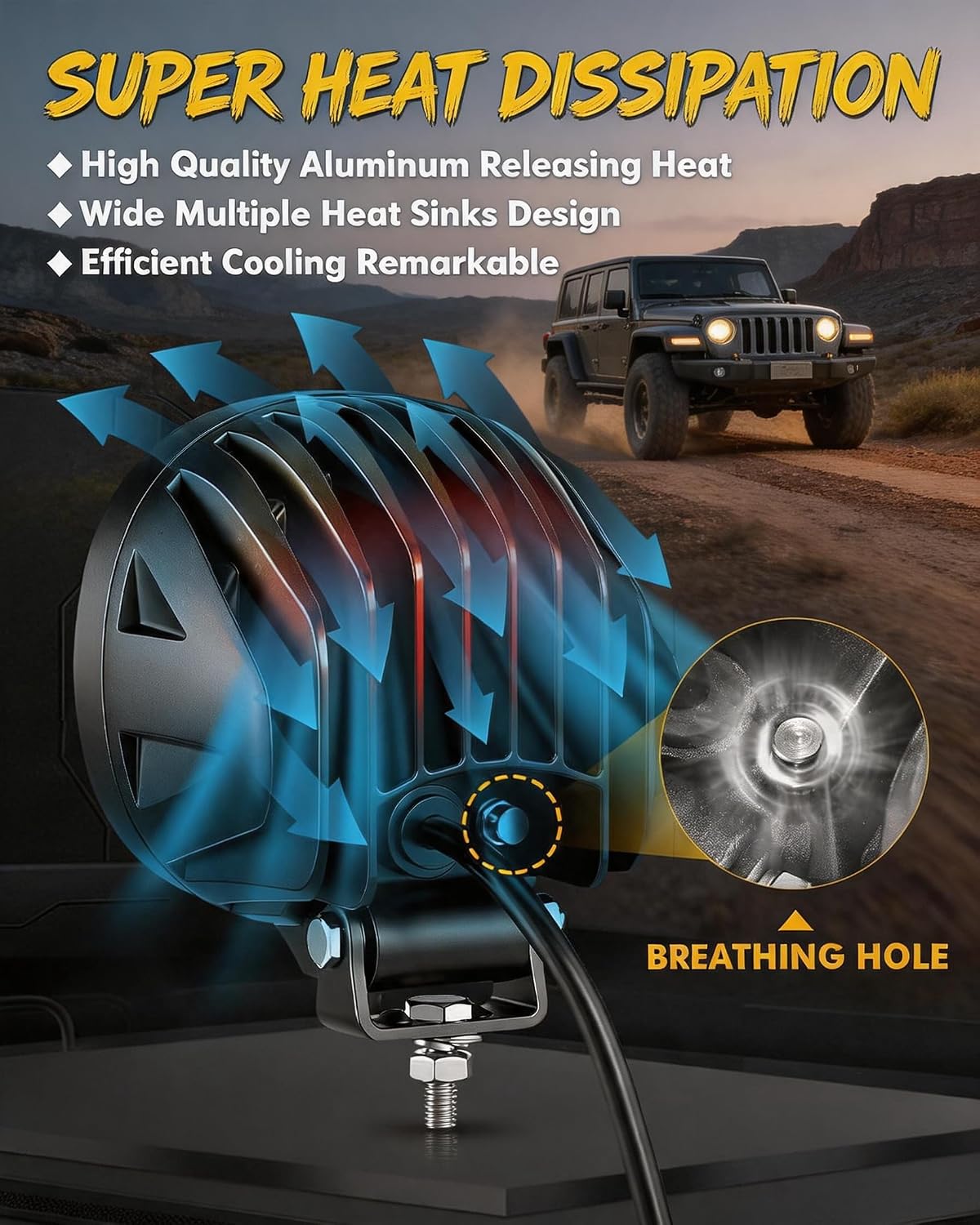 4In 90W Round LED Offroad Lights, 2PCS 9000LM Super Bright LED Light Pods | Round Driving Light Spot Beam LED Pods Off-Road Spotlights 4x4 4WD Driving Light Bar A-Pillar Bumper Grille Hood Mount