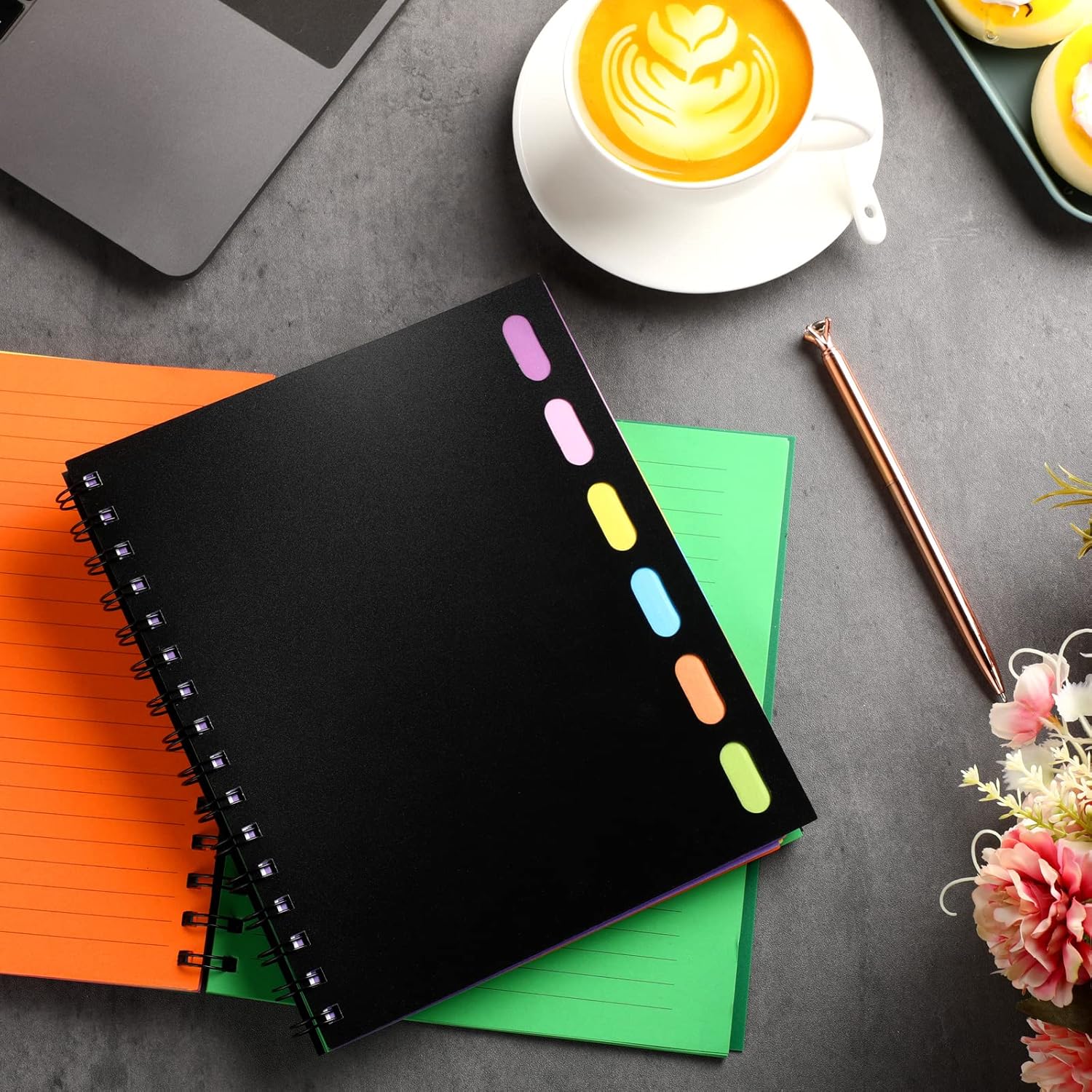 Fainne 4 Pcs 6 Subject A5 Spiral Notebook College Ruled with Dividers Tabs, 6. 75 x 8. 25 Inches, 240 Pages Lined Spiral Journal Notebook for Studying Work Writing Office Supplies (Simple Colors)