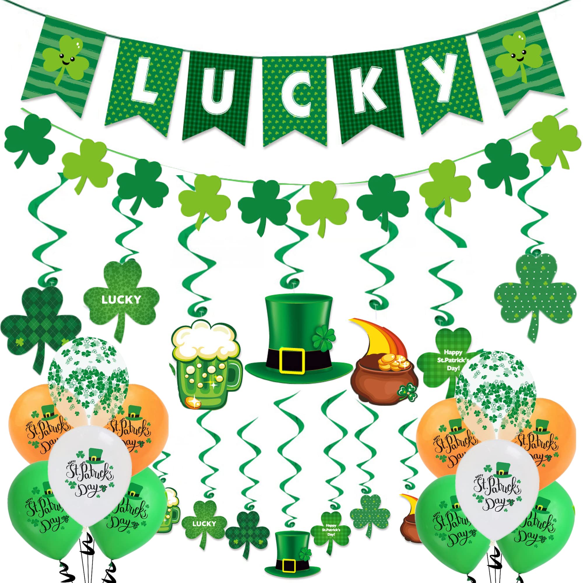 St. Patrick’s Day Decorations Party Banner - 57Pcs St Patrick’s Day Decorations Irish Party Decor Spring Holiday Accessory Wall Decorations with Lucky Banner Shamrock Banner