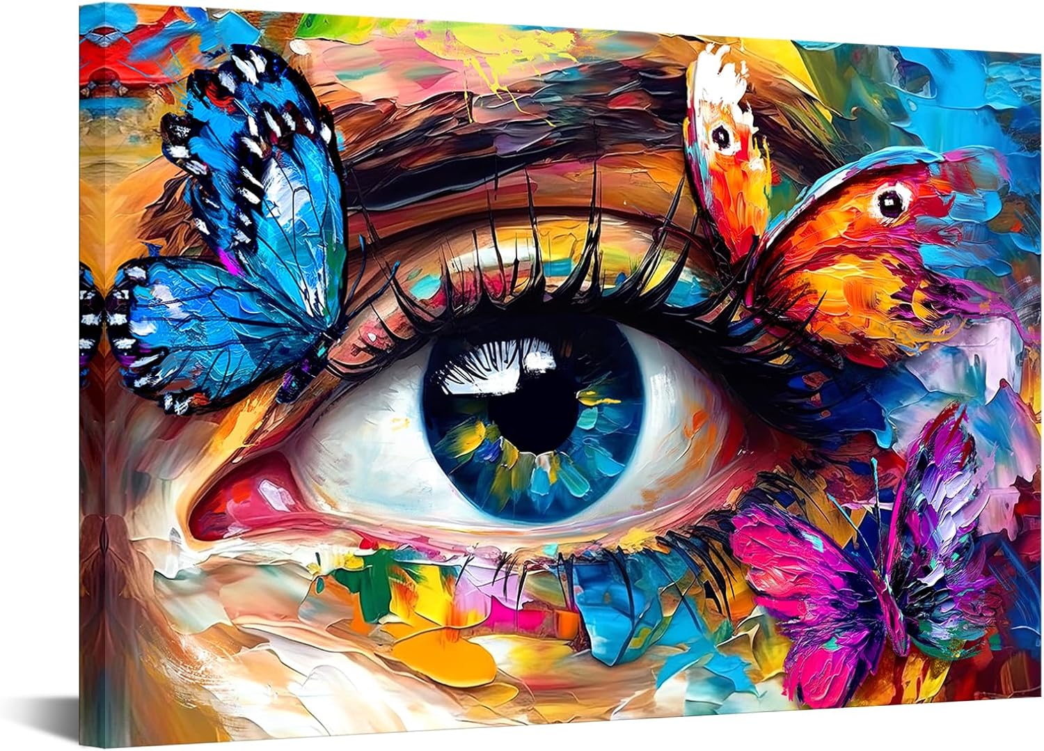 iHAPPYWALL Abstract Eye Canvas Wall Art Colorful Eye Butterfly Picture Painting for Bedroom Guest Room Modern Home Decor Stretched and Framed Ready to Hang 24x36inch (Yellow)