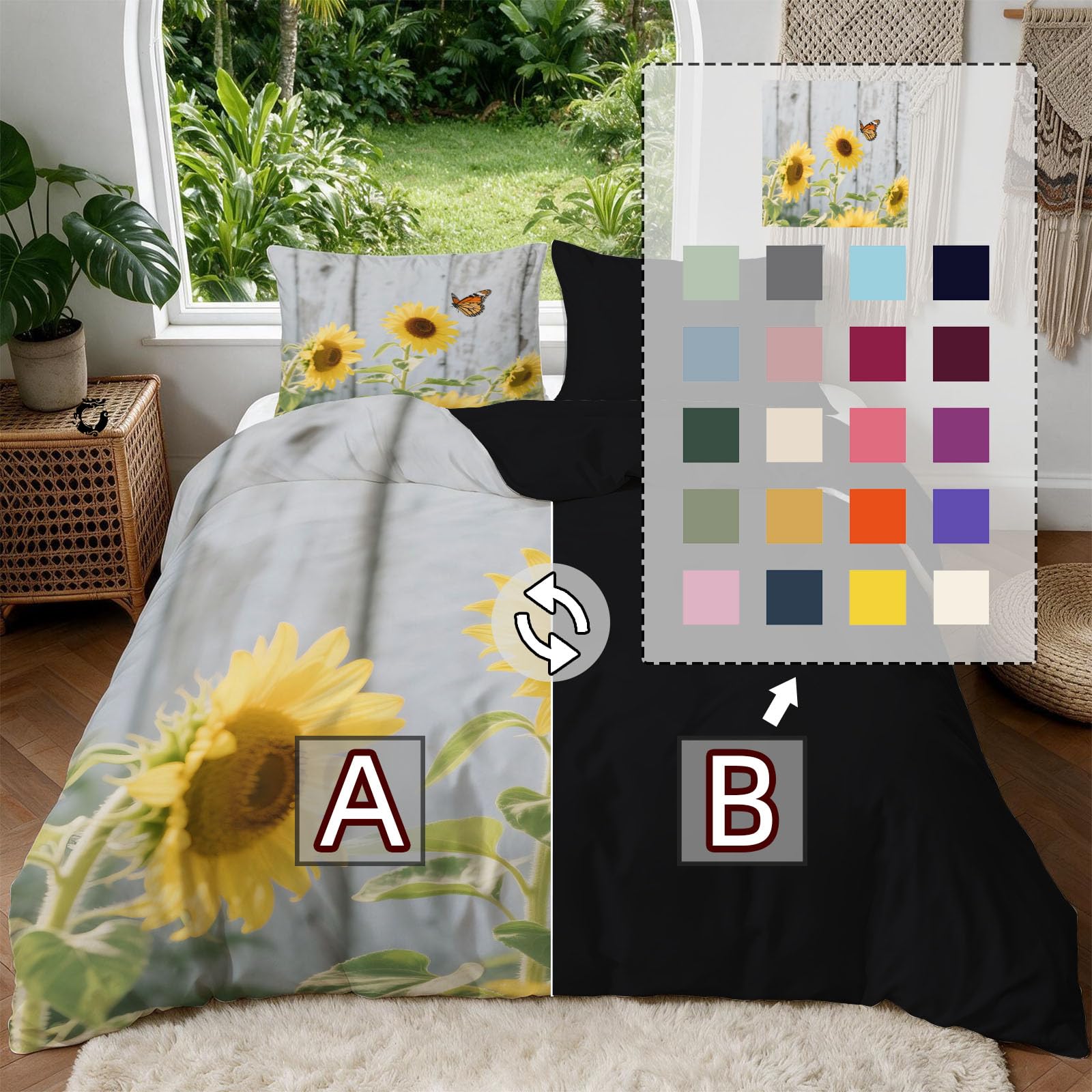Bettwäsche 155x220 Blühende Sonnenblume, Winter Weiche Mikrofaser 3D Blumenmuster Wendebettwäsche Set, Bettzeug mit 2 Kissenbezug, Bettwäsche Set Für Erwachsene
