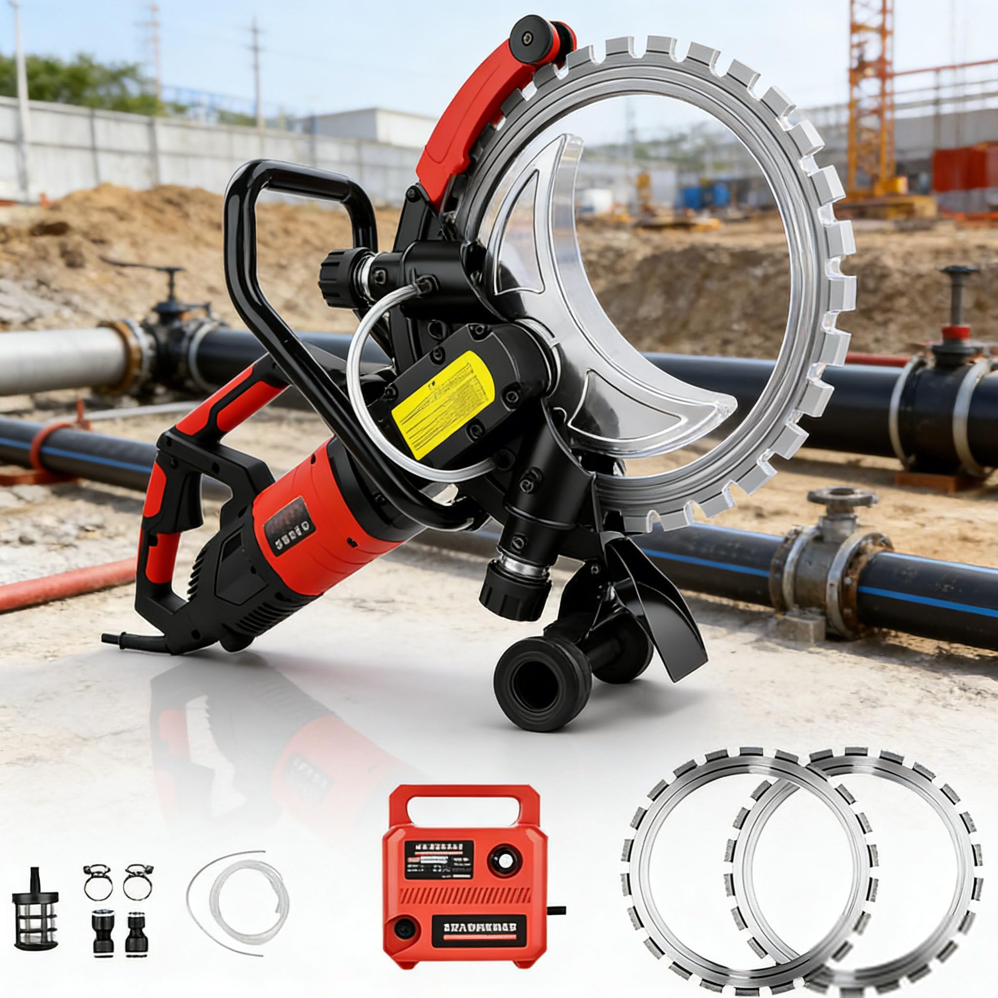 Scie annulaire électrique pour béton | avec Pompe à Eau et Lame de scie | Coupe à Eau Professionnelle | Fonction d'aspiration des poussières | Certifiée CE | Conception Ergonomique 9500W