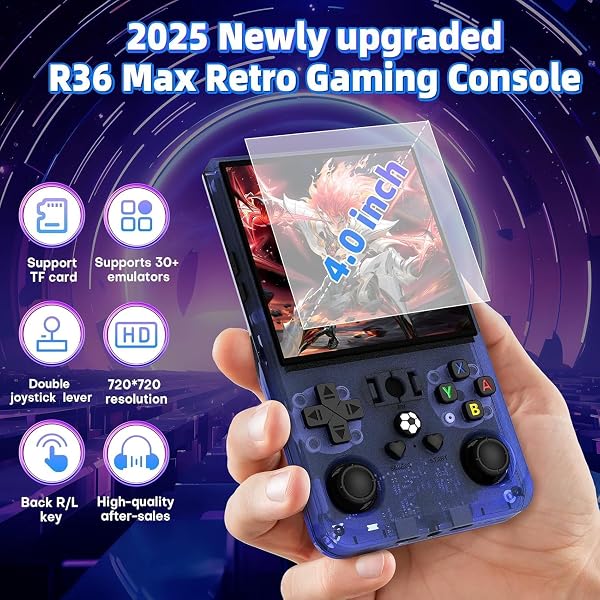 Retro Handheld Game Console R36MAX, Retro Gaming Console with 4.0-in IPS HD Screen, Video Game Consoles with 4000mAh Battery and 30+ Mainstream Emulators, Blau - 3