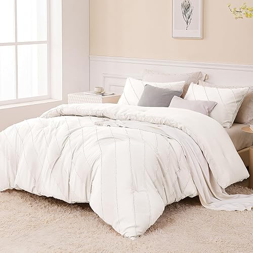 Whale Flotilla Juego de edredón bohemio con copetudo, edredón suave y ligero color crema tamaño King con 2 fundas de almohada, reversible, esponjoso