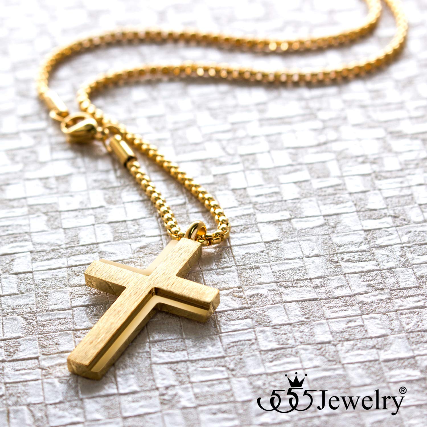 555Jewelry - Collar de cadena de acero inoxidable para hombres y mujeres, 16-24 pulgadas Dorado
