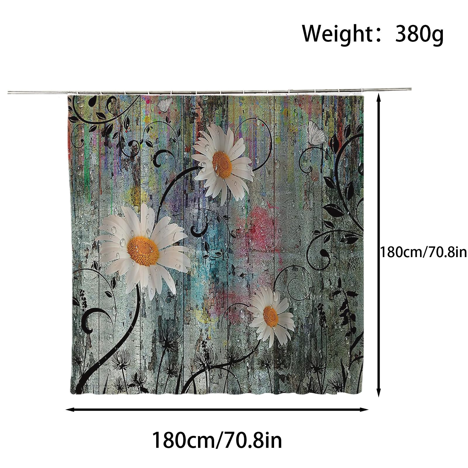FAIRYGATE Picture Shower Curtain Garden Water Repellant Fabric Sunflower Mould Proof Resistant Polyester with 12 Plastic Hooks Bath Curtains B8716 - Image 2