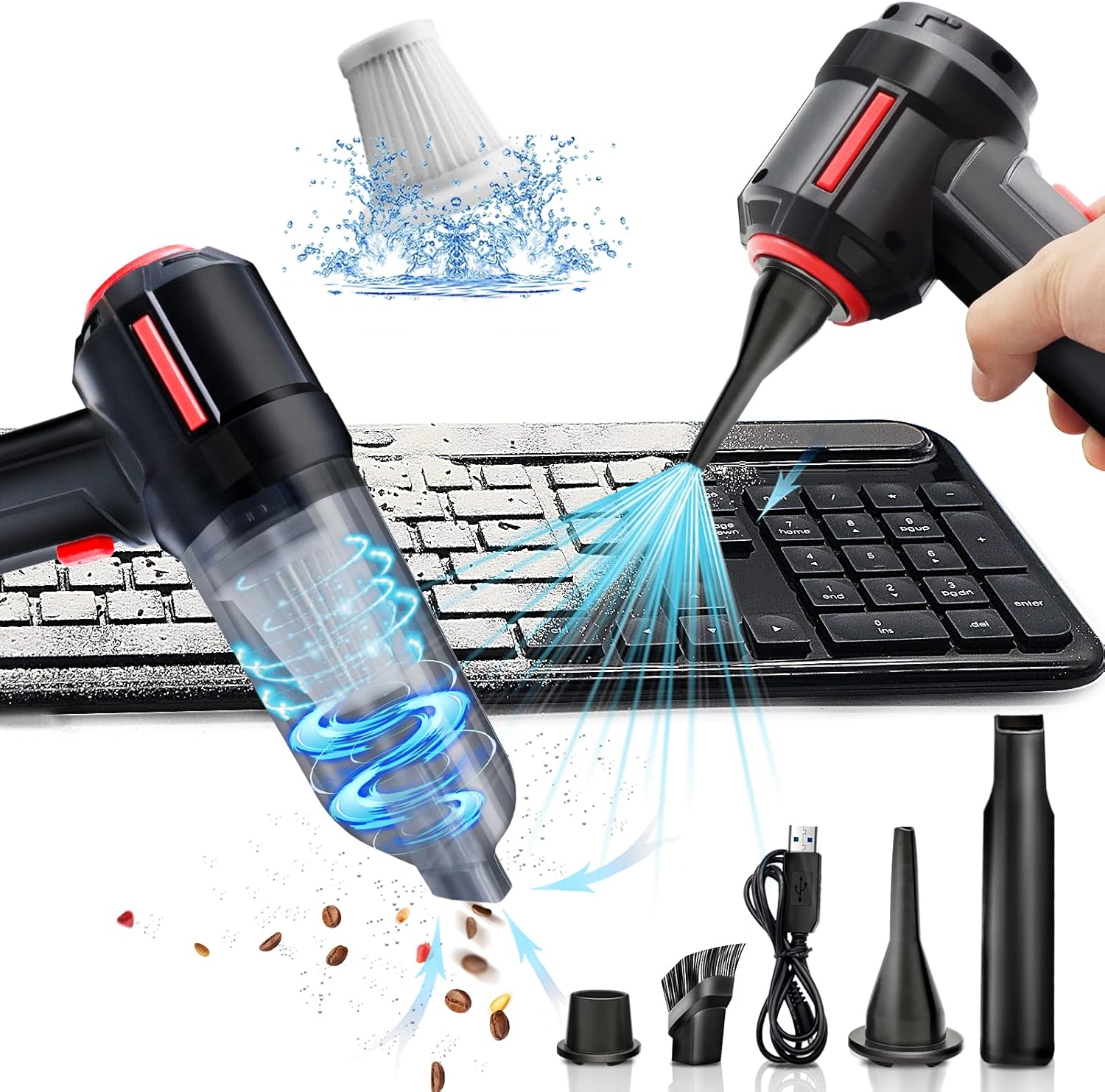 Compressed air Duster & Mini Vacuum Keyboard Cleaner 3-in-1, 6000 PA, Replaces Canned air can & Cleaning mud Gel kit, Dust Off for Computer, Laptop, Interior car Detailing, airpod, Desk : Electronics