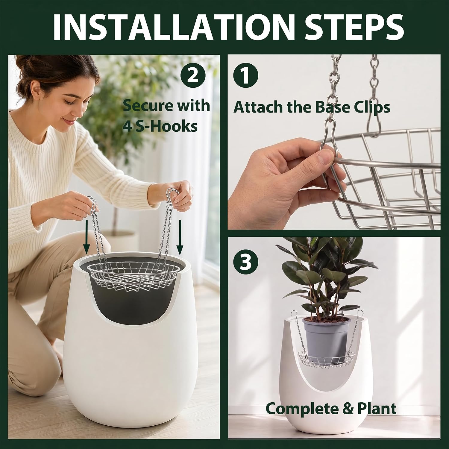 Adjustable Planter Inserts with Chains and S Hooks for 12-18" Pots image 5