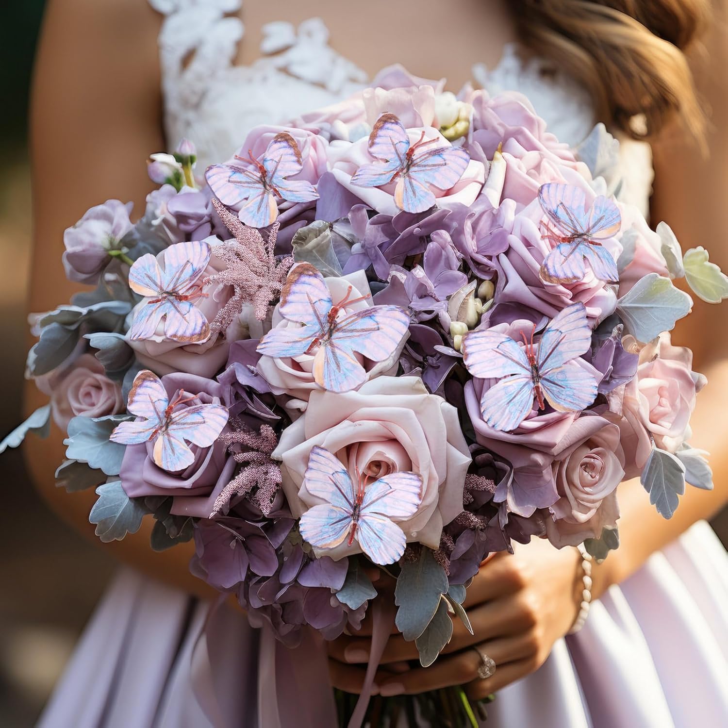 6 Pcs 3D Artificial Butterfly Garlands Purple Butterfly Vine Decor Fairy Birthday Decoration Total 18.5ft DIY Photography Props Wreath Wall Decor for Wedding Baby Shower Spring Festival Party Favor