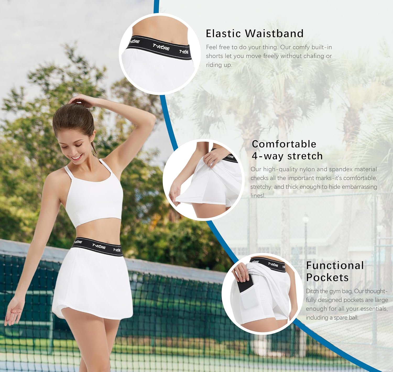 Women’s Golf Tennis Skirts with Built-in Shorts Athletic Activewear Skort Mini Workout Running Shorts with Two Pockets