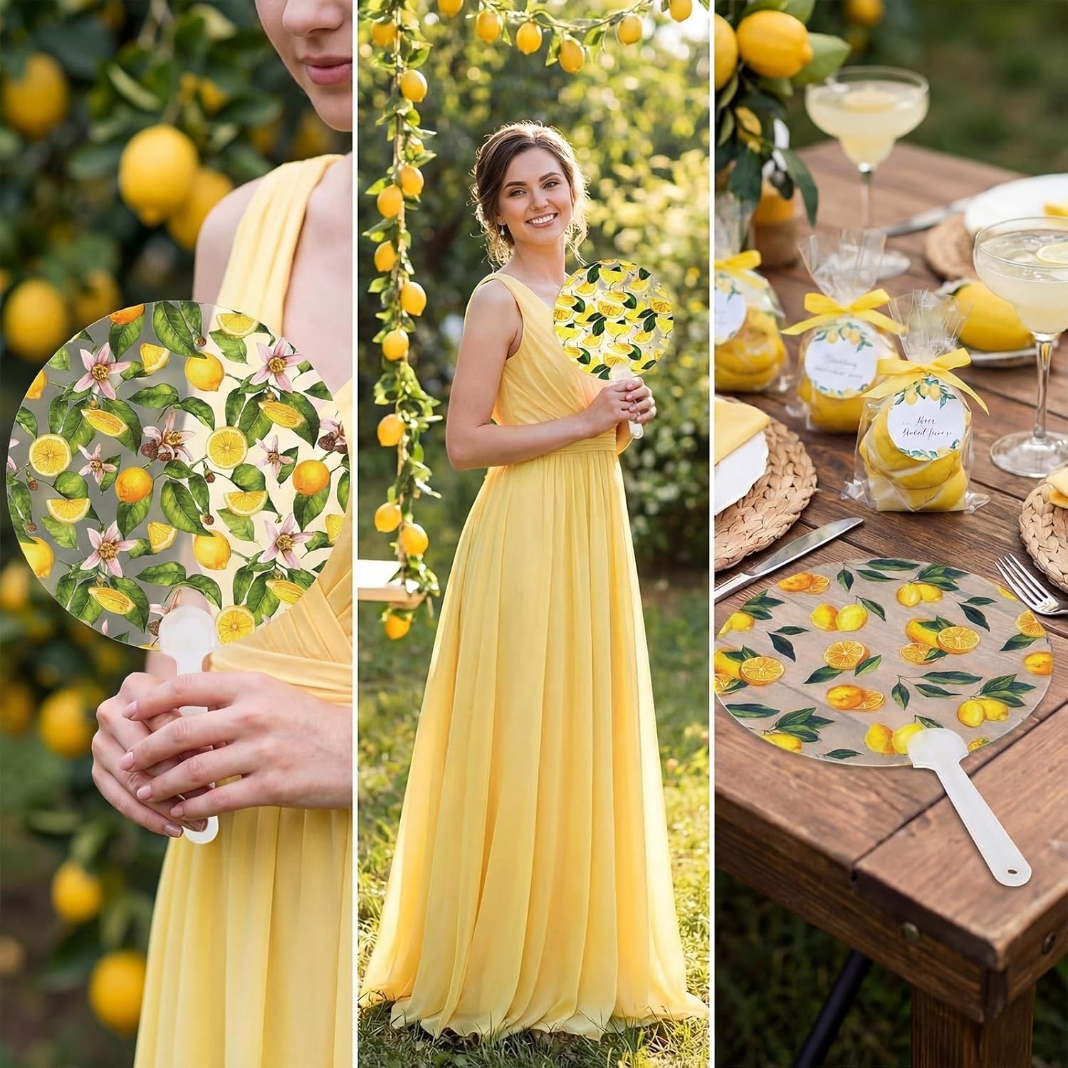 Roowest 48 Pcs Transparent Wedding Fans Acrylic Bridal Shower Handheld Favor Fans for Guests Summer Wedding Bridesmaid Gift for Hot Outdoor Ceremony Baby Shower(Lemon)