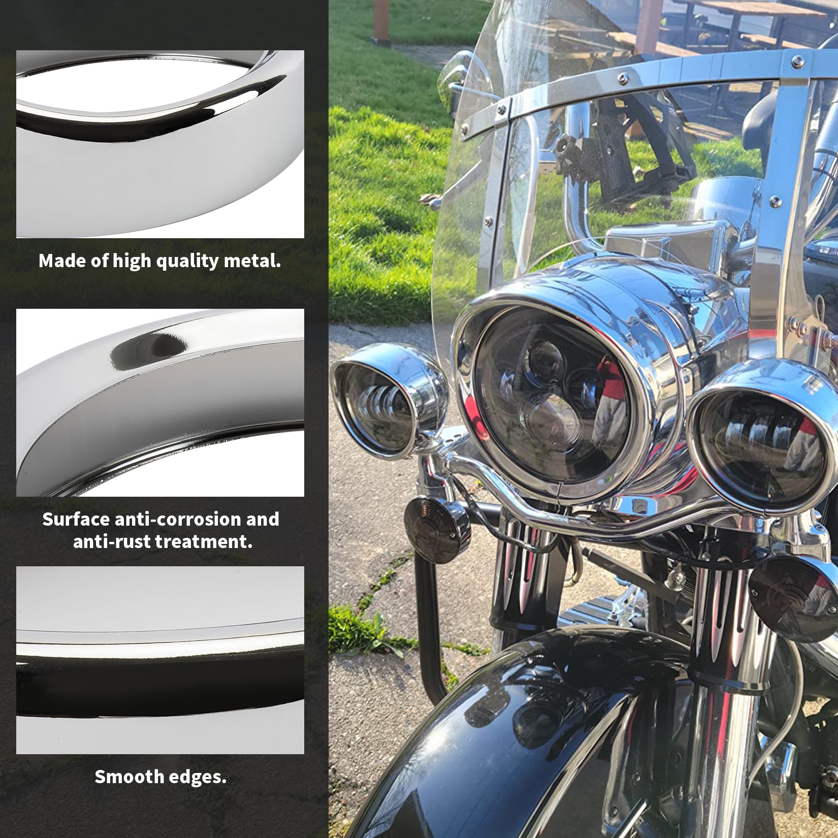 Boîtier De Phare 18cm Chromé Pour Harley - Compatible Fat Boy, Street Glide, Touring 1994-2013 - Anti-vibration Et Antirouille