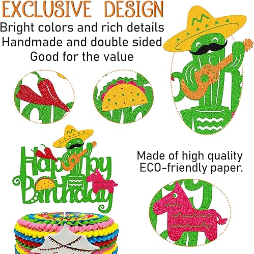 Miniatura 2 de Decoración de pastel de cactus mexicano, burro, maraca, sombrero, guitarra, taco, pimienta, decoración de pastel de feliz cumpleaños, hecha a mano,