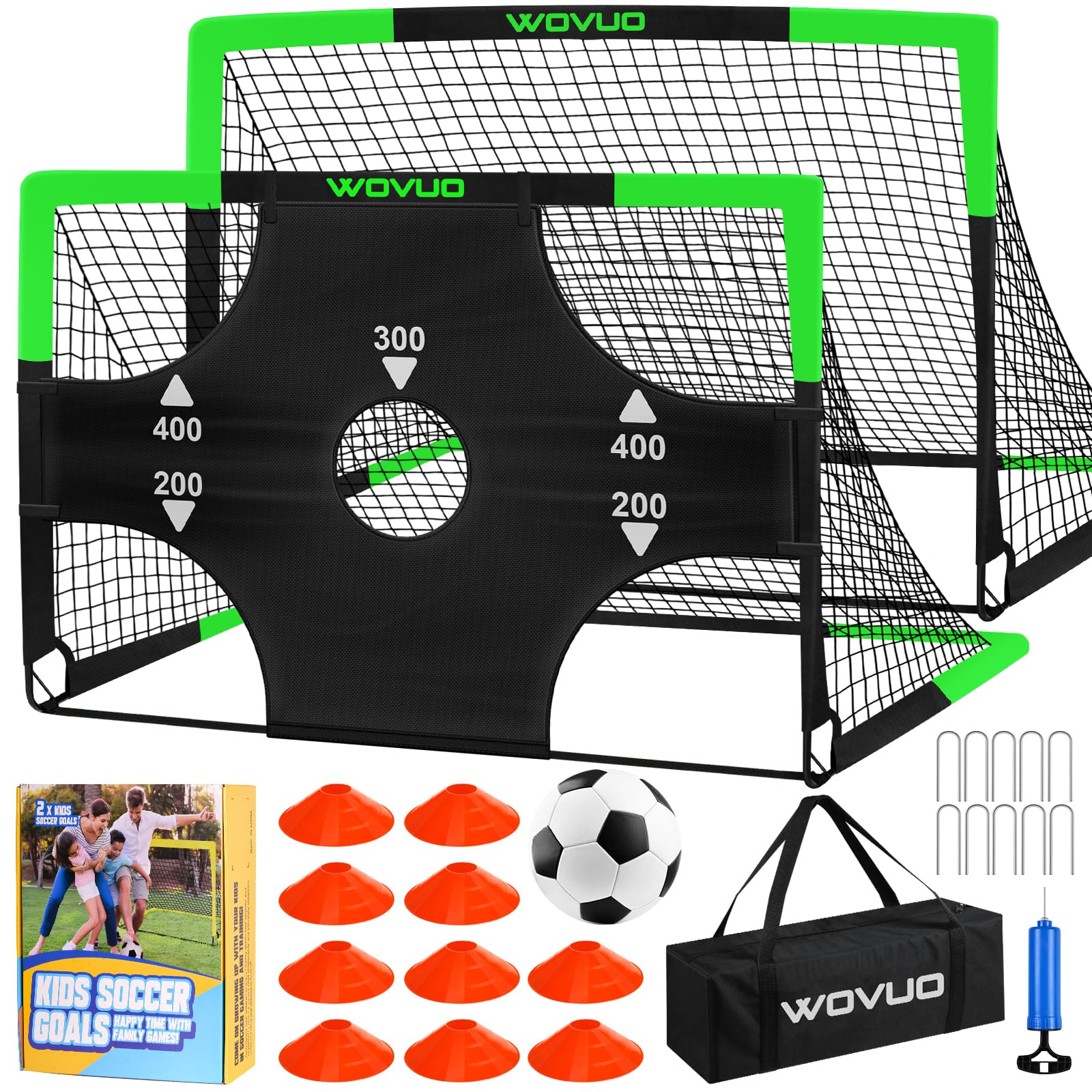 Kids Soccer Goals for Backyard Set of 2, 6x4 ft Portable Toddler Soccer Goal Training Equipment with Soccer Target, Ball, Cones, Soccer Net for Kids Age 3-5 6-8 8-12 10-12-14 Outdoor Sports Games Gift