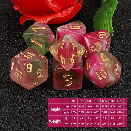 Miniatura 2 de QMAY DND - Juego de dados poliédricos D&D (7 piezas) para Calabozos y Dragones (rosa y verde claro)