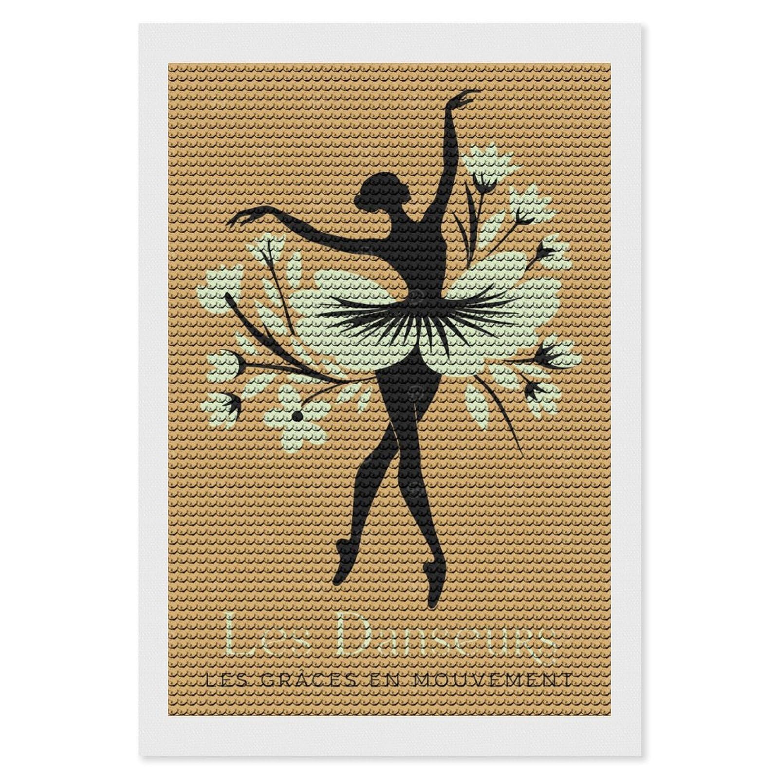 Junmoney Ballet Dancer Silhouette with Floral Tutu DIY Diamond Art Canvas Kit 8"x12", Decorate Your Room, Sparkling Round Gems, Fun Craft Experience, Farmhouse Decor
