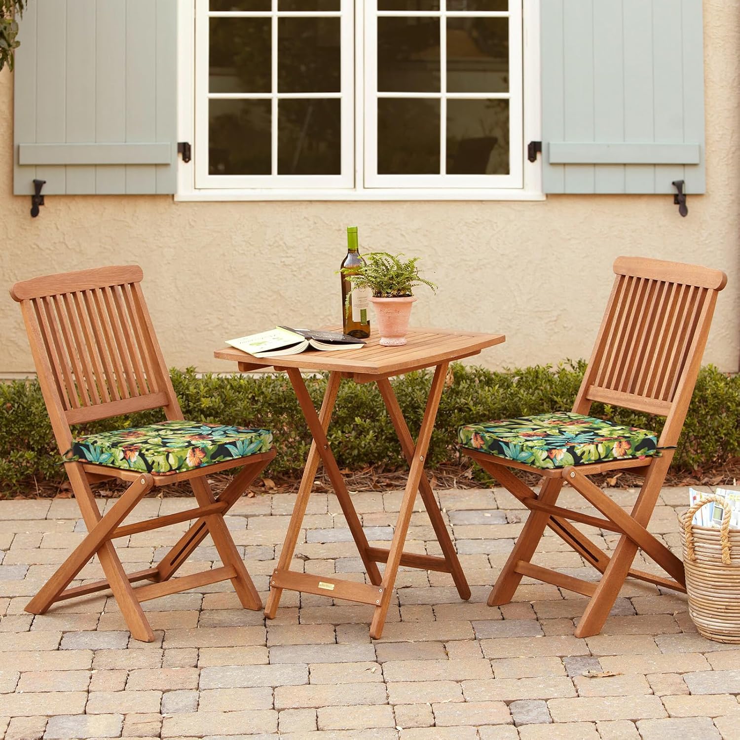 Patio Chair Cushion 18"x18"x2.5" for Patio Furniture, 2 Pack, Indoor/Outdoor Waterproof Square Corner Seat Cushion with Ties, Chair Pads for Garden Dining Office Sofa-Tropical Green Leaves