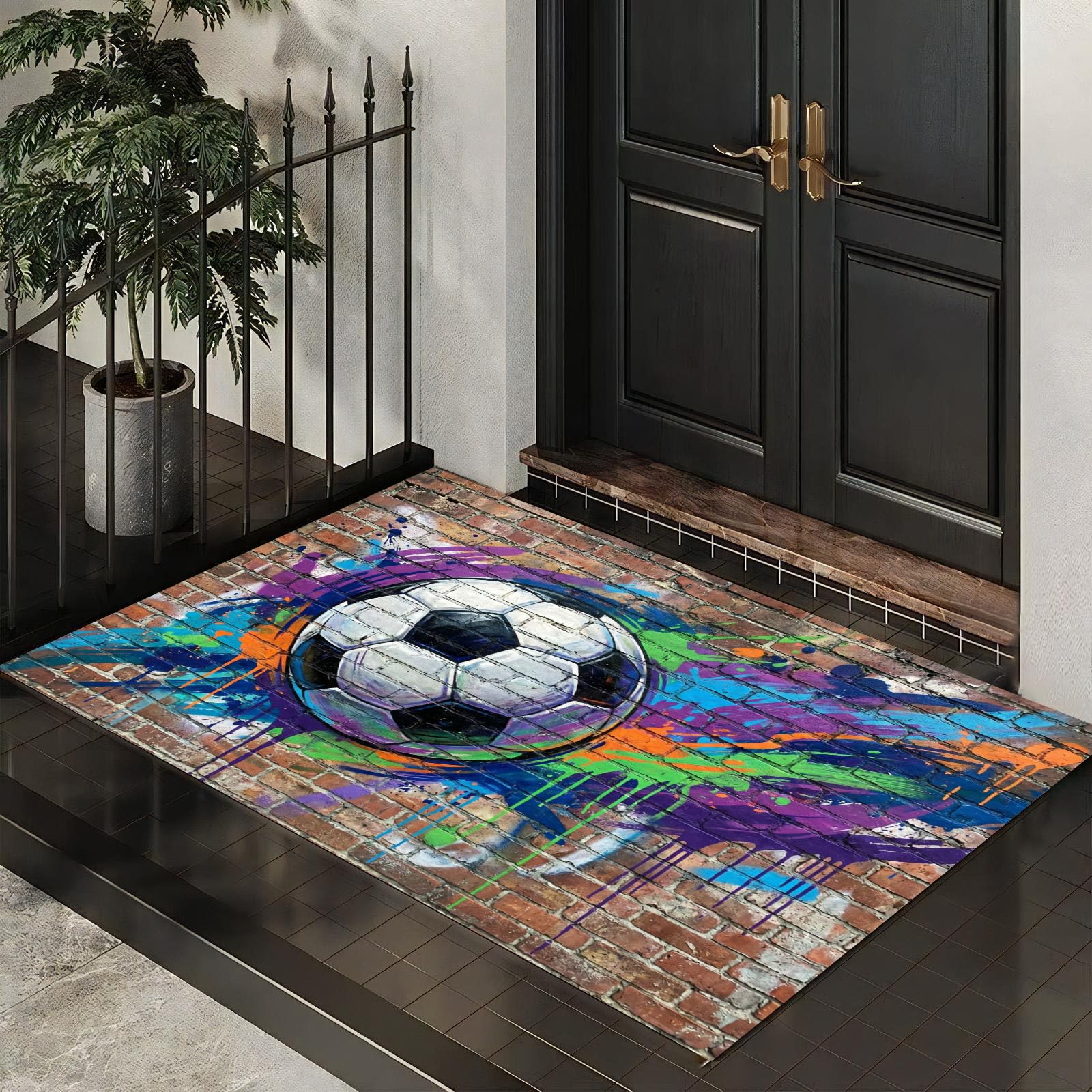 80X120Cm Zerbino Ingresso Interno Antiscivolo Assorbente, Tappeto In Microfibra Sottile Lavabile Con Graffiti Calcio Strada Muro Mattoni Tendenza Per Cucina Bagno Porta E Animali, Terracotta