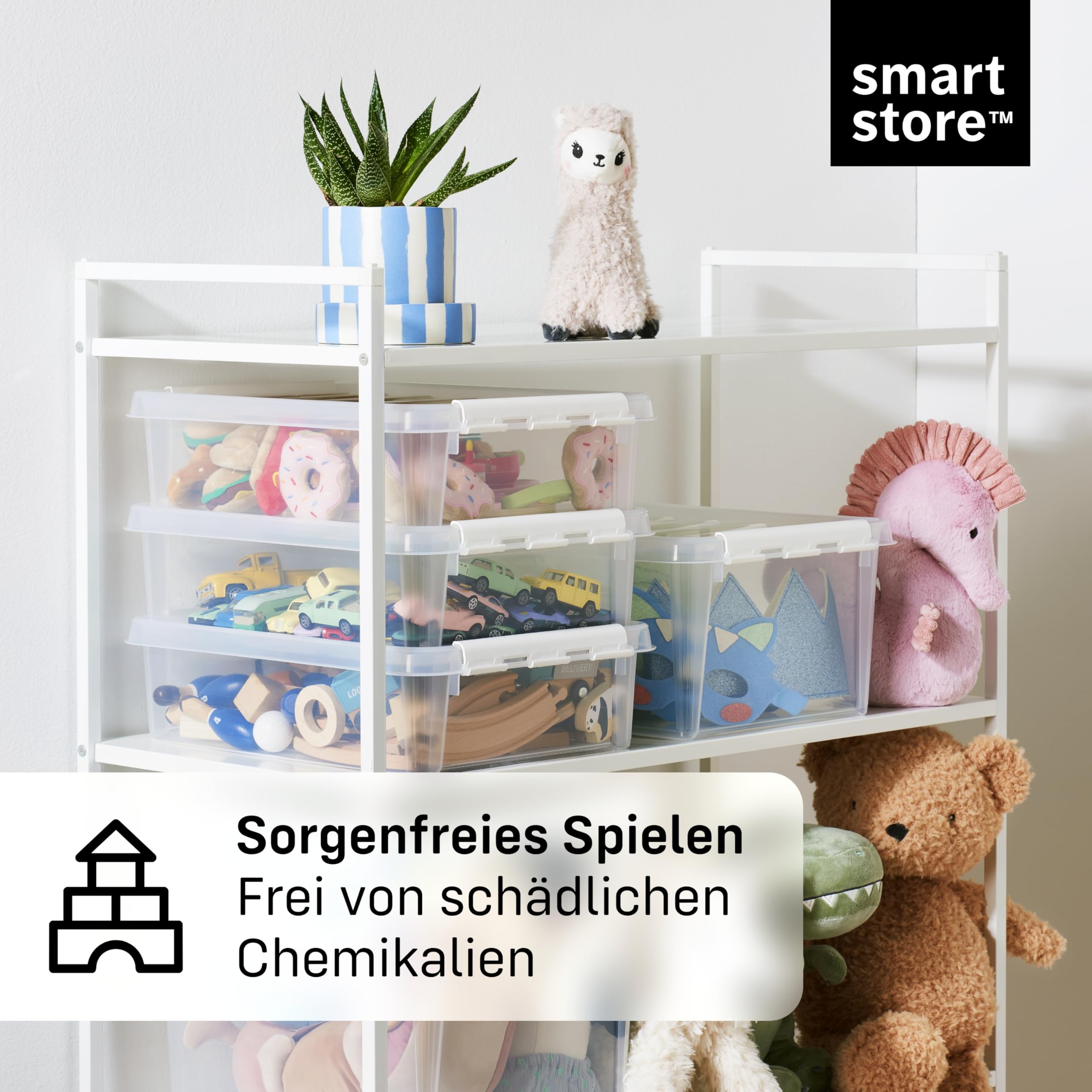 SmartStore Aufbewahrungsboxen 5er-Set 46L I Stapelbare Kunststoffbox mit Deckel I BPA-frei & lebensmittelecht I Organizer für Campingbus, Werkstatt oder Garage I durchsichtig und mit Clipverschluss