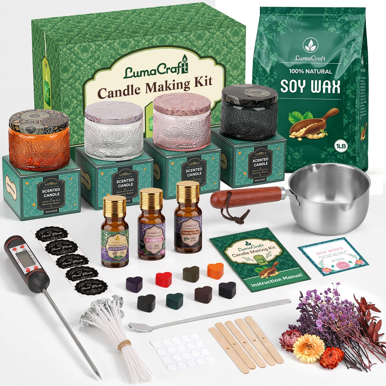 Candela in cera di soia, forniture per la produzione di candele con cera di soia naturale, oli essenziali, tinture per candele e stoppini per candele, regalo fai da te per la casa