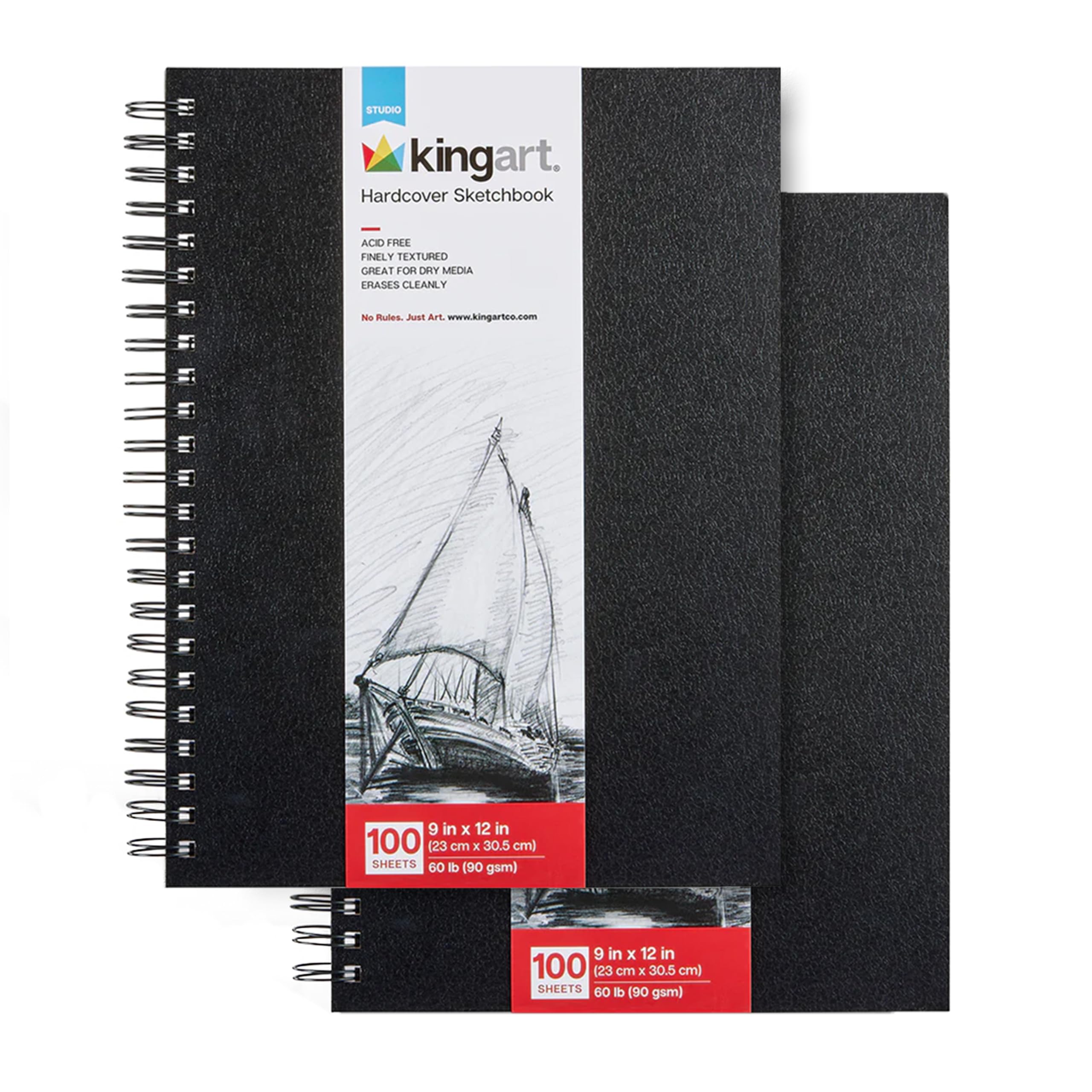 KINGART Cuaderno de bocetos de tapa dura, paquete de 2, 9 x 12 pulgadas
