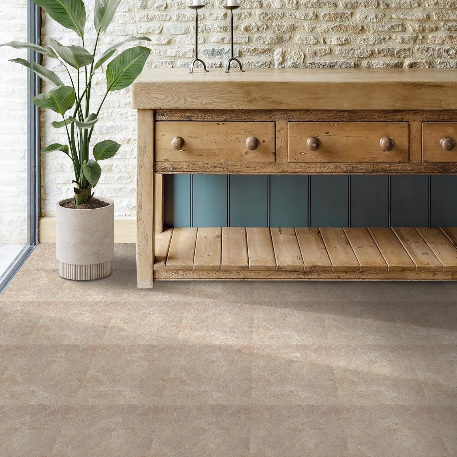 10 piastrelle adesive per pavimenti in marmo beige, da attaccare e staccare e incollare, per bagno, cucina, pavimenti in vinile, per soggiorno, pavimenti impermeabili per la casa, 30 x 30 cm