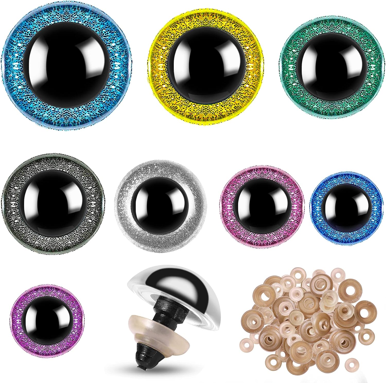 160pcs Large Safety Eyes for Amigurumi Glitter Eye for Stuffed Animals for DIY Dolls Puppets Bear Crafts Animals Amigurumi Making Supplies(Colorful)