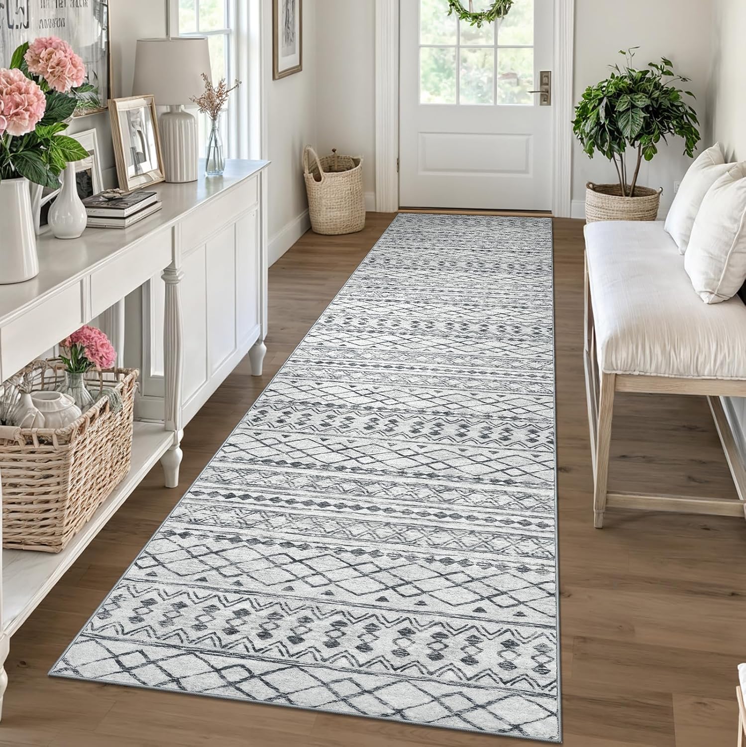 KUTA Boho Runners for Hallways 2.6×10 ft Moroccan Washable Runner Rug Non-Slip Vintage Grey Kitchen Rugs Ultra Soft Distressed Geometric Floor Carpet for Bedroom Laundry Living Room KUTA Boho Runners for Hallways 2.6×10 ft Moroccan Washable Runner Rug Non-Slip Vintage Grey Kitchen Rugs Ultra Soft Distressed Geometric Floor Carpet for Bedroom Laundry Living Room