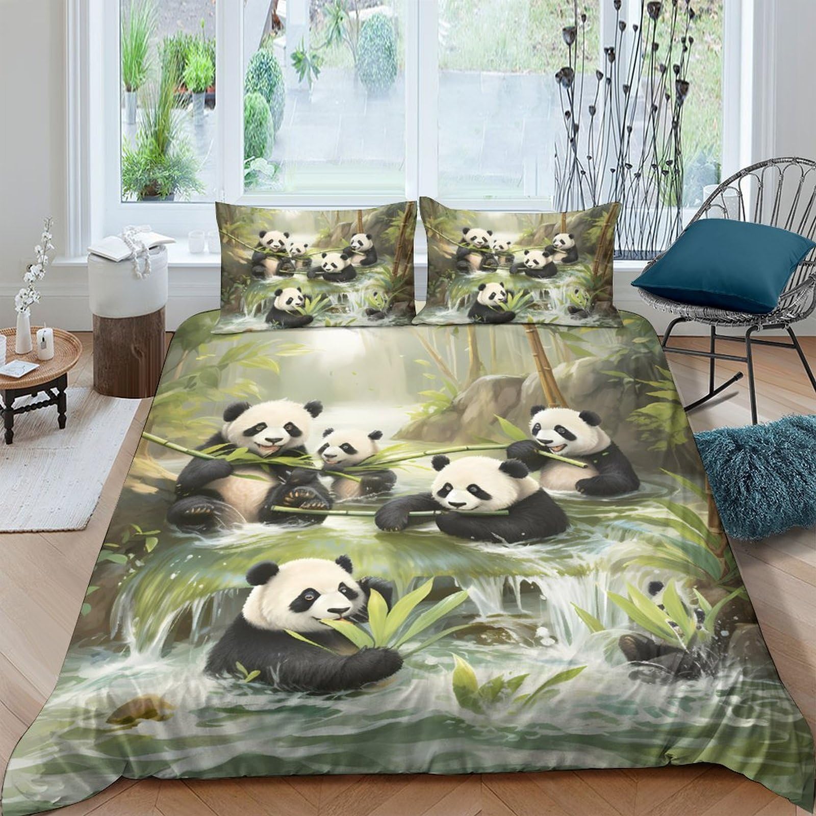 Ctjqhvkz Style-7 3D Printed Panda Forest Fitted Sheet Microfiber Soft Green Nature River Mattress Cover For Bedroom Guestroom Decor Single（135X200cm）