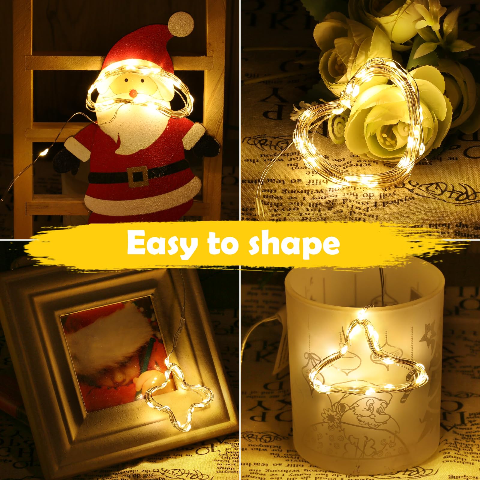 Qedertek 2 Pezzi Luci Led a Batteria 10M 100 LED, Luci Natale Esterno, 2 Modalità, Filo di d'argento, Catena Luminosa Lucine Fata Decorative per Albero di Natale, Porta, Matrimonio, Bar (Bianco Caldo)