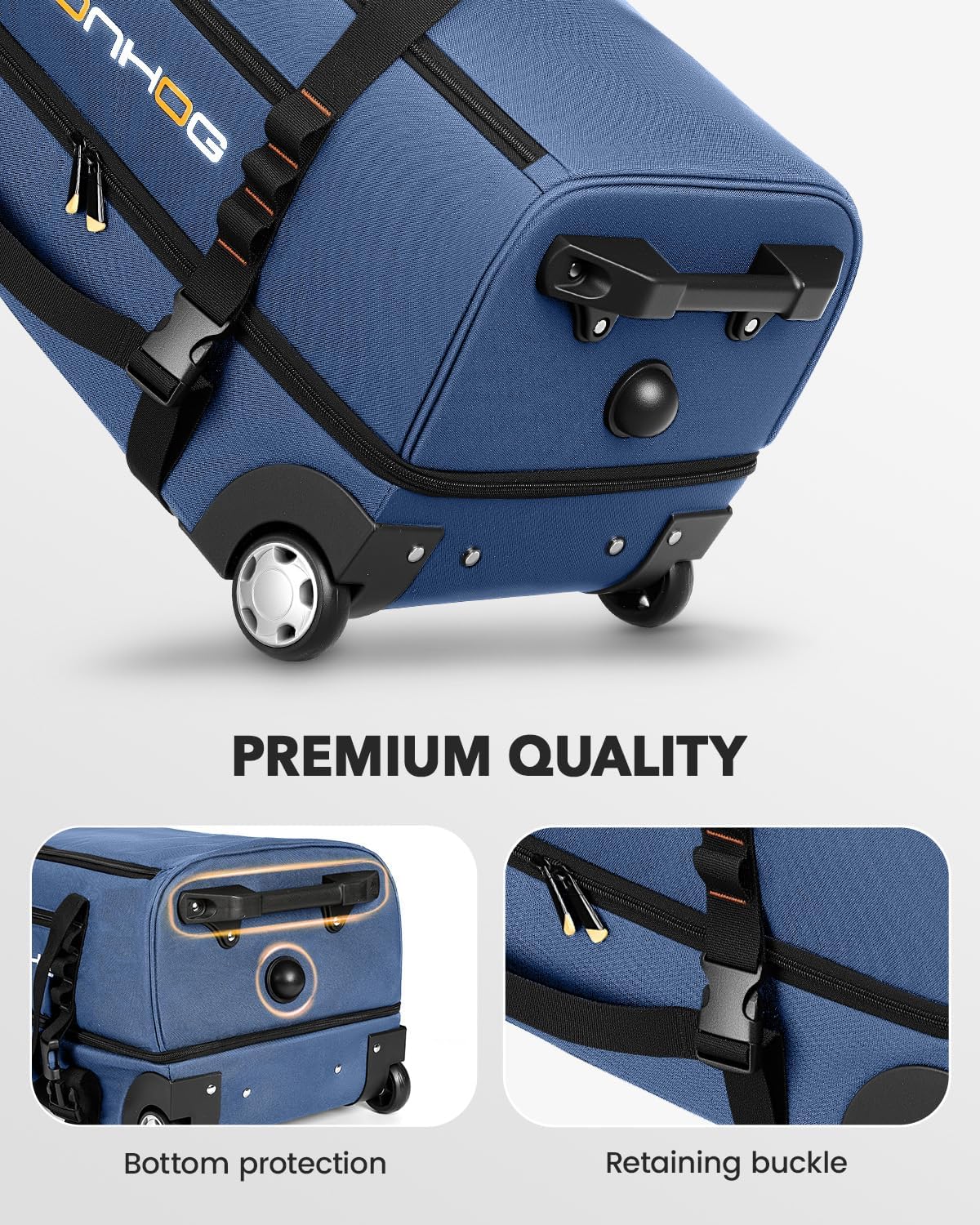 21 Inch Rolling Duffle Bag with Wheels for Men - Water Resistant Wheeled Duffle Bag for Weekend Travel & Overnight Trips, Blue - Image 8