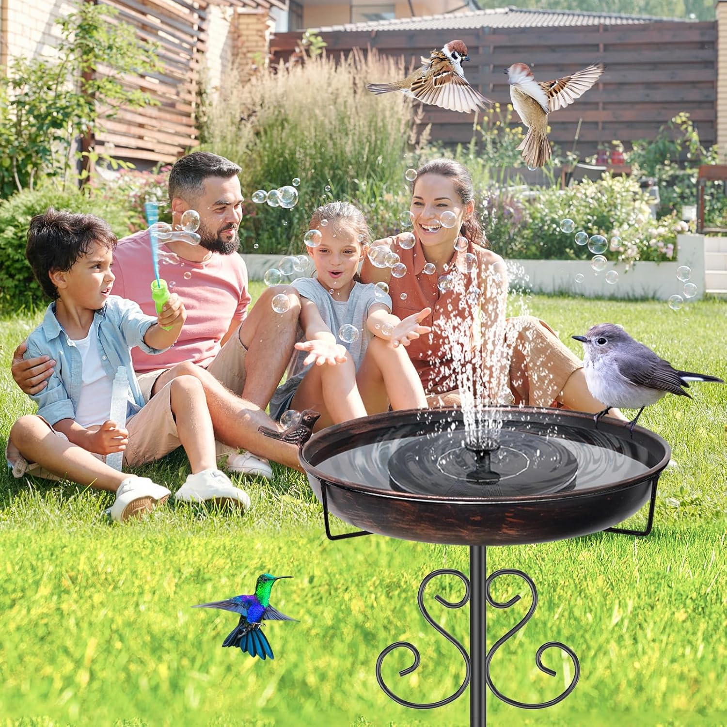Metal Bird Bath with Bird Statue +Deck Mounted Bird Bath for Outdoors, Vintage Freestanding Birdbaths with Metal Stake for Outdoors Garden Patio Yard Lawn Decor