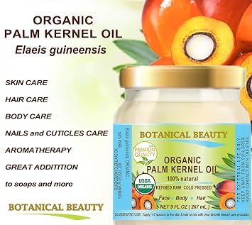 Botanical Beauty Organic Palm Kernel Oil for Soap Making, Skincare, and Hair Care - 9 Fl. oz (267 ml)