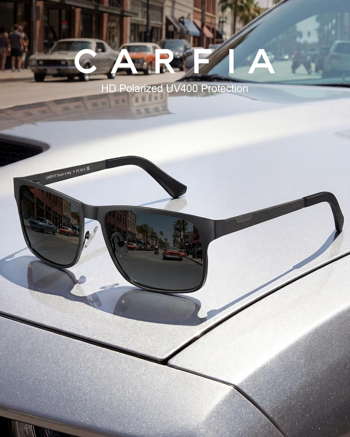CARFIA Metal Polarized Sunglasses for Men UV400 Protection, Cool Shades with Spring Hinges & Grid Pattern CA5223