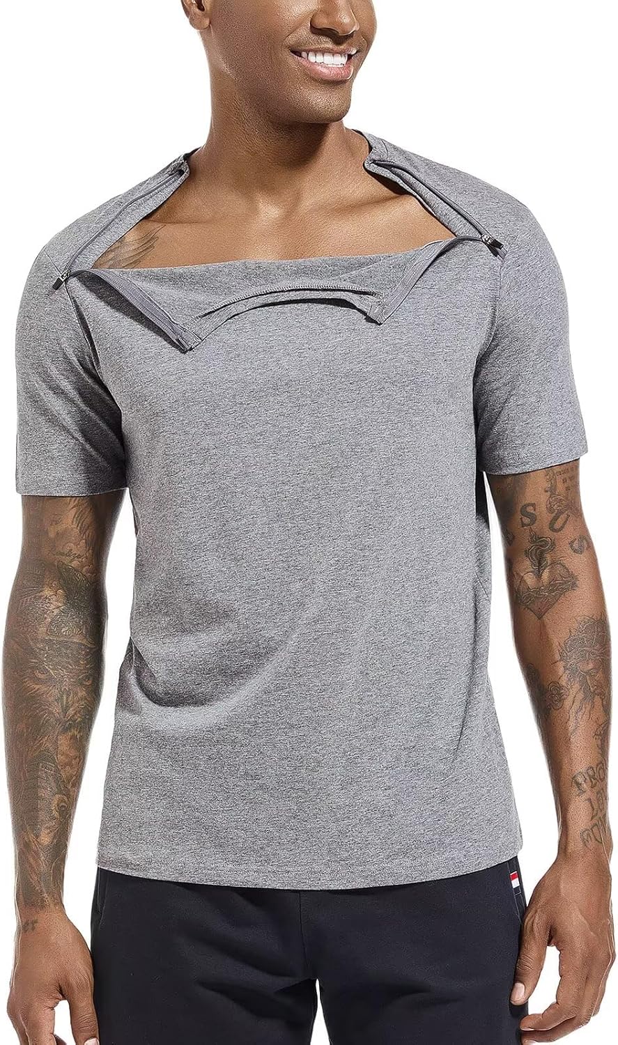 Landofgenie Unisex Chemo Clothing for Port Access Chemotherapy Post Shoulder Surgery Shirts Men Adaptive Shirts