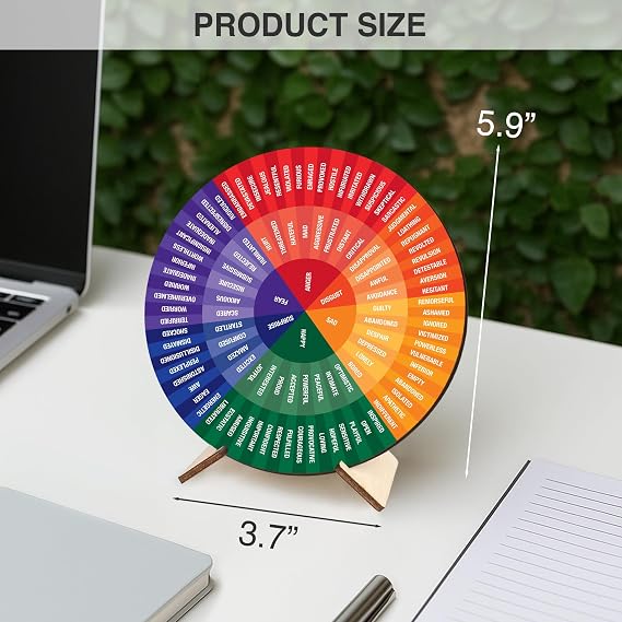 BOYESE Feelings Wheel Therapy Office Desk Decor, Double Sided Emotion Wheel Chart for Mental Health Decor, Counseling Office Must Haves, Therapist Gifts, Mental Health Feelings Chart for Women Men