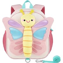 GAGAKU Kids Backpack with Leash for Girls Age 2-4, Cute 3D Butterfly Preschool Backpack, Lightweight Nylon Toddler Backpack for Kindergarten Travel School
