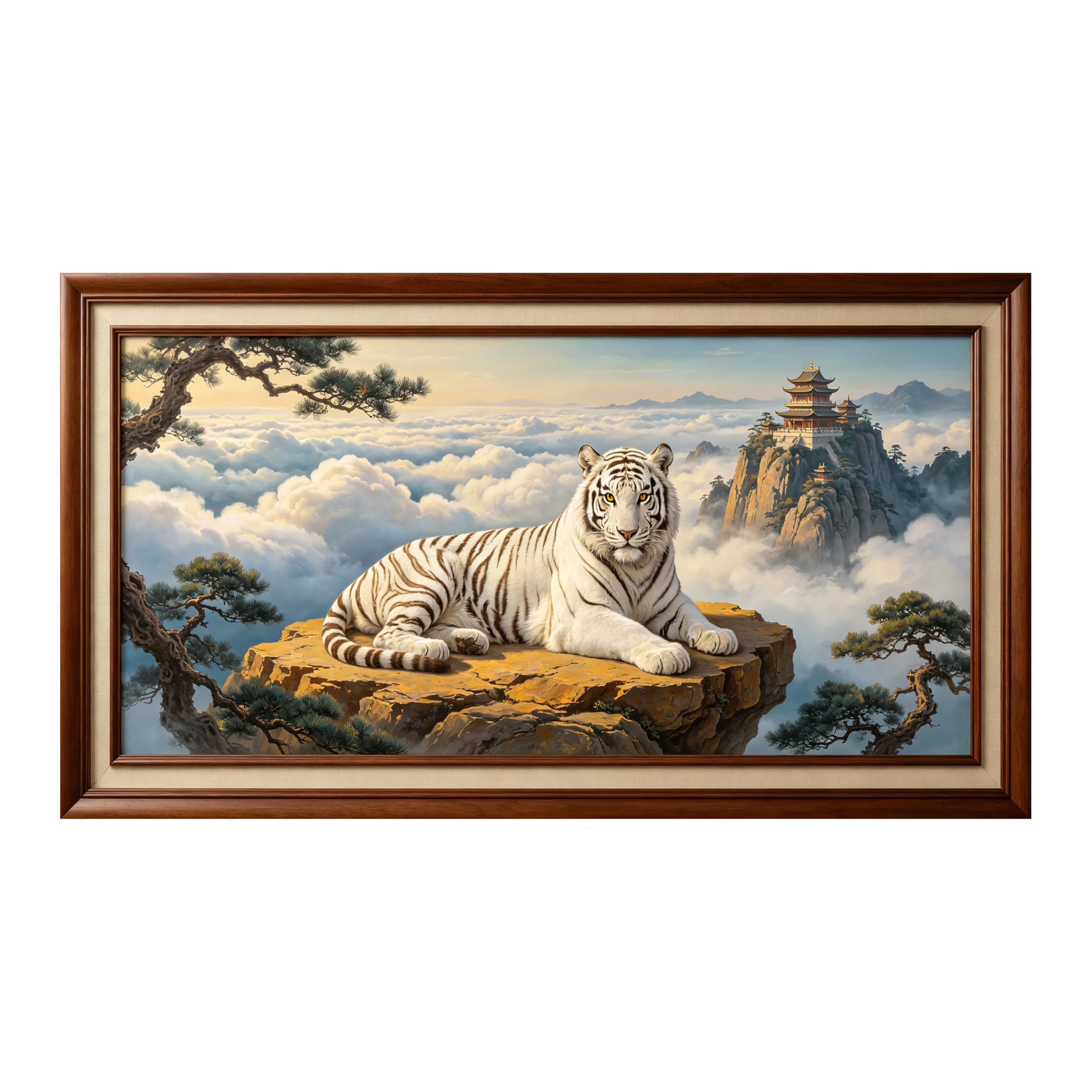 Yzpallescene Art260711231 3D Framed Wall Art White Tiger Oriental Mountain Landscape Large Size Selfadhesive Removable Wall Decor Prints Artwork For Living Room Bedroom Office