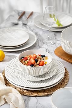 FOBENTA 26 oz Lena Ceramic Soup Bowls Set of 4 - Perfect for Pasta,Salad,Soup,Cereal,and Dessert,Microwave,Oven,and Dishwasher Safe-For Breakfast,Lunch and Dinner,Wedding Gift