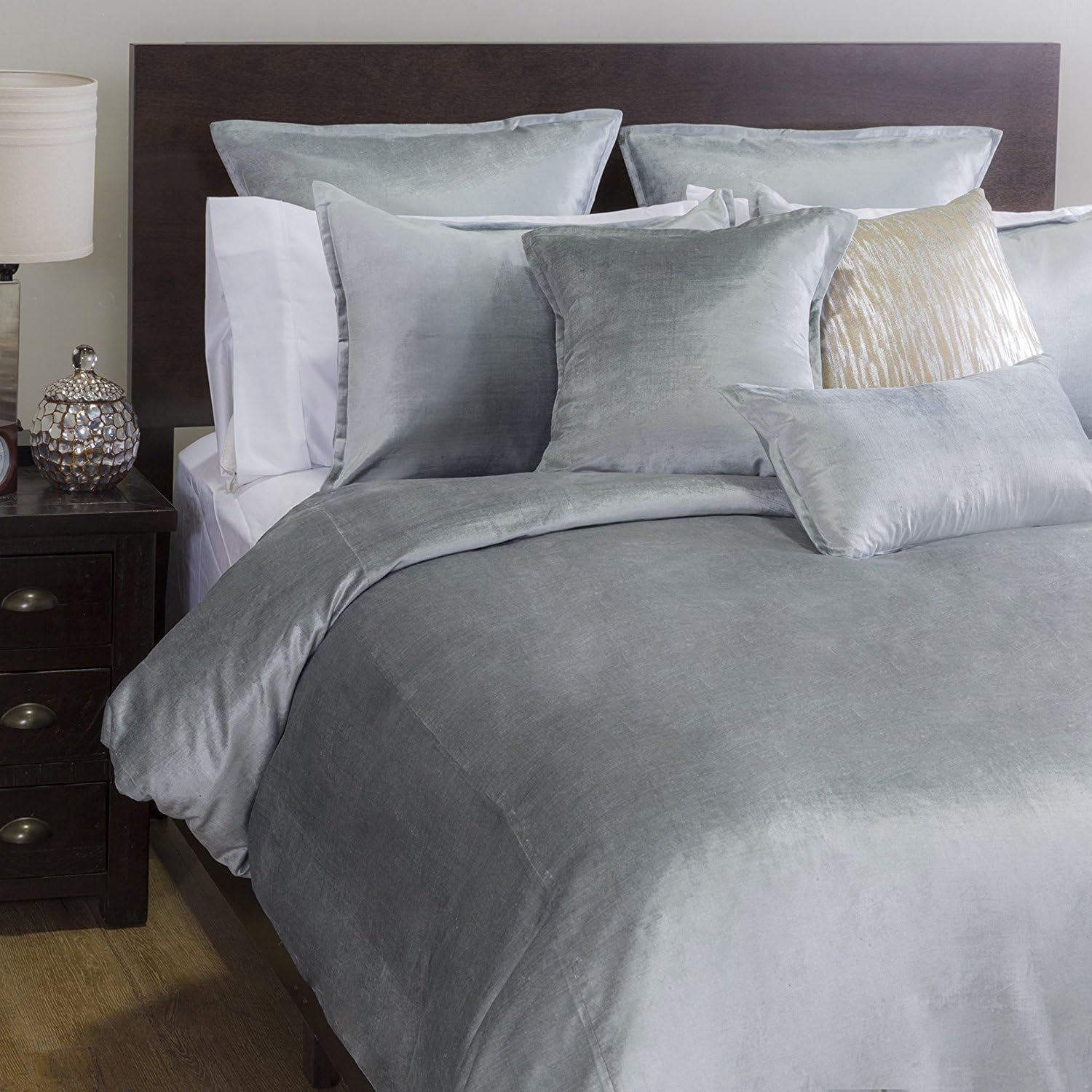 Velvet Duvet Cover and Shams - 3 Piece Set (King 108 x 92, Silver)
