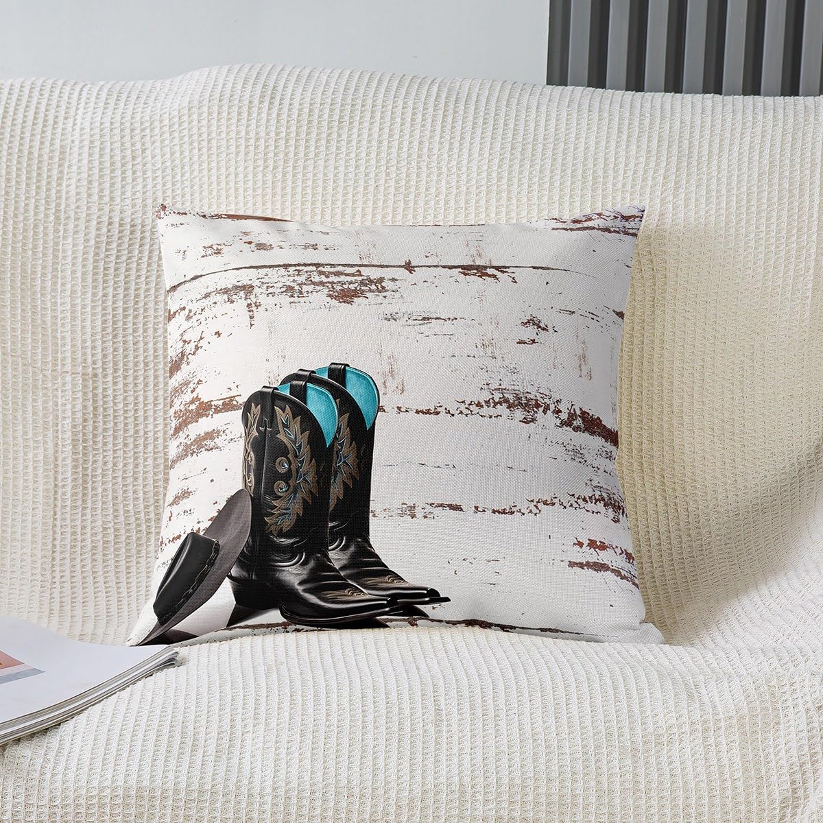 Set di 1 federa per cuscino con stampa western cowboy, 45 x 45 cm, morbida, decorazione per bambini, con orso, lupo, cactus sud-occidentale, marrone, federa per cuscino per camera da letto