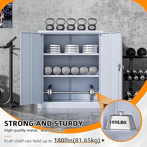 Miniatura 6 de INTERGREAT Armario de almacenamiento de garaje con cerradura, gabinete de almacenamiento de metal de 72 pulgadas con puertas de bloqueo y 4 estantes